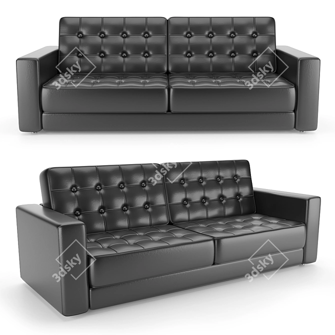 Modern Black Leather Sofa 3D model image 1