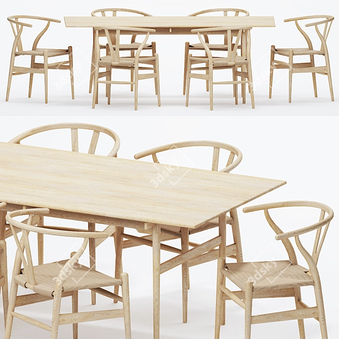 Wishbone Table Chair Set 3D model image 6