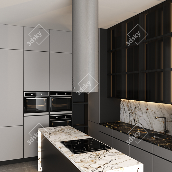 Modular Kitchen Set: Gas Hob, Sink, Oven & Hood 3D model image 3