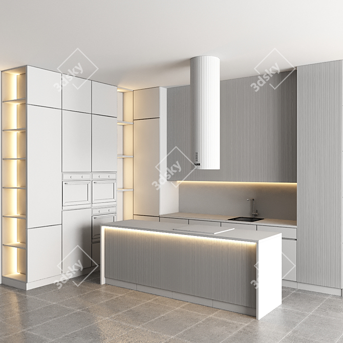 Modular Kitchen Set: Gas Hob, Sink, Oven & Hood 3D model image 4