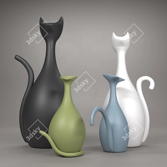 Elegant Ceramic Cat Set 3D model image 1