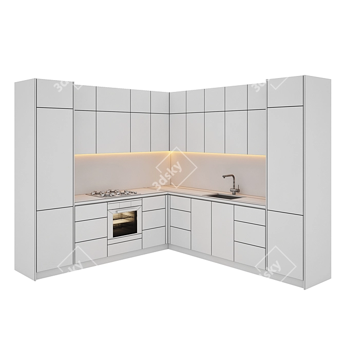 Modern Kitchen Set: Gas Hob, Sink, Oven, Hood 3D model image 5