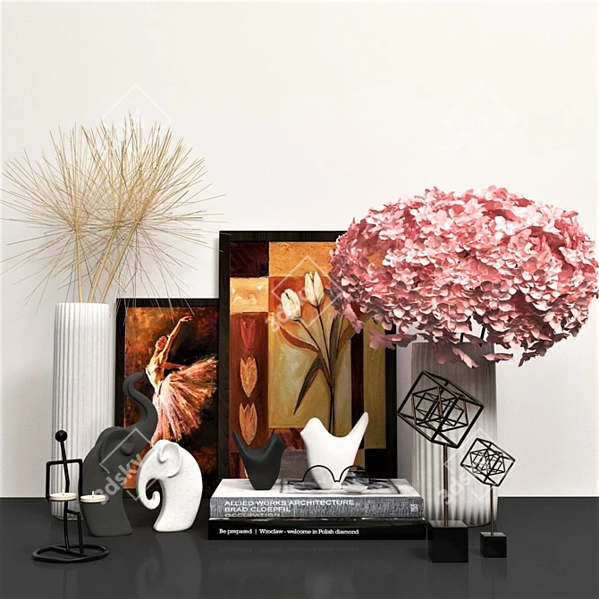 Elegant Decor Set: Vase, Book, Fantasy Objects, Candle & Frame 3D model image 1