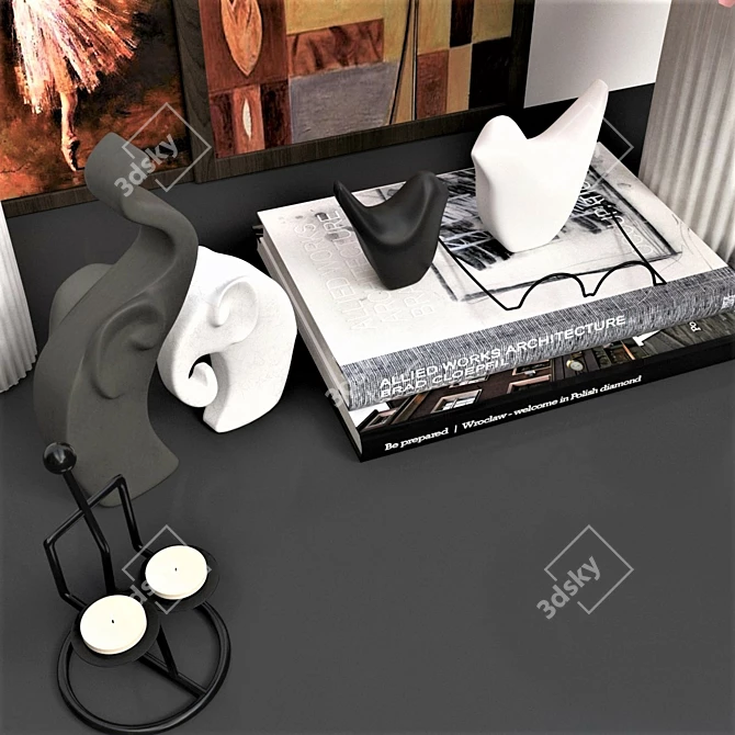 Elegant Decor Set: Vase, Book, Fantasy Objects, Candle & Frame 3D model image 2