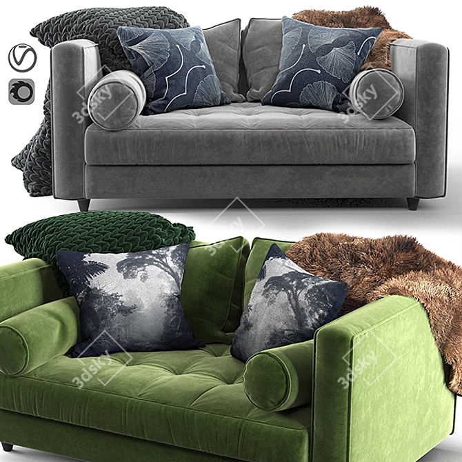 Versatile Green & Gray Sofa 3D model image 1