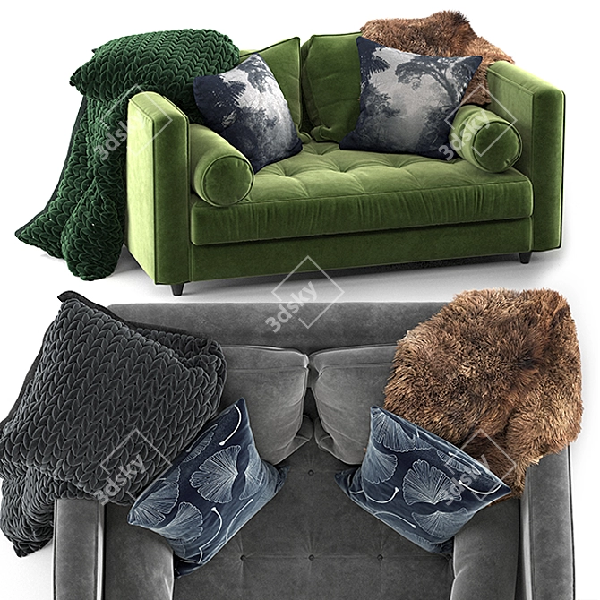 Versatile Green & Gray Sofa 3D model image 2