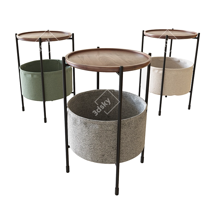 Modern Wood Top Side Table with Storage 3D model image 1