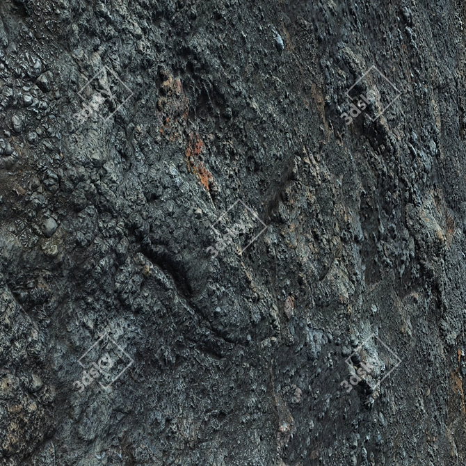 6K High Resolution Tileable Black Rock Stone Wall Cliff 3D model image 2