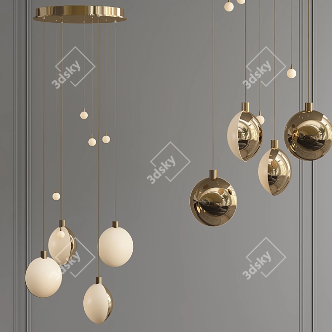 LUNE: Sleek Brass Pendant Lamp 3D model image 1