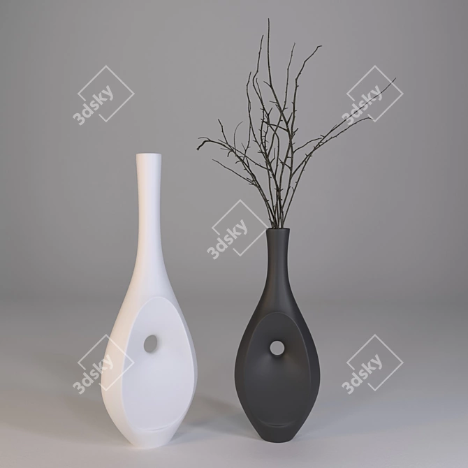 Elegant Vase with Dried Flowers 3D model image 1