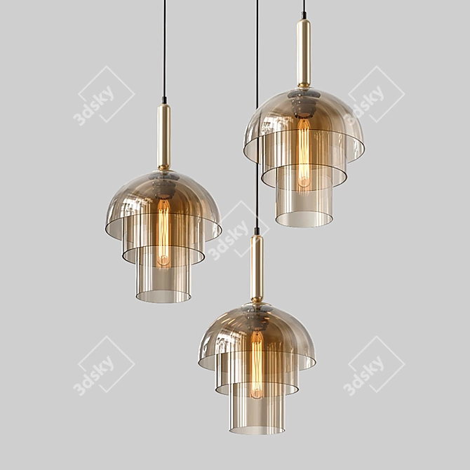 Golden Amber Pendant Lamp 3D model image 3