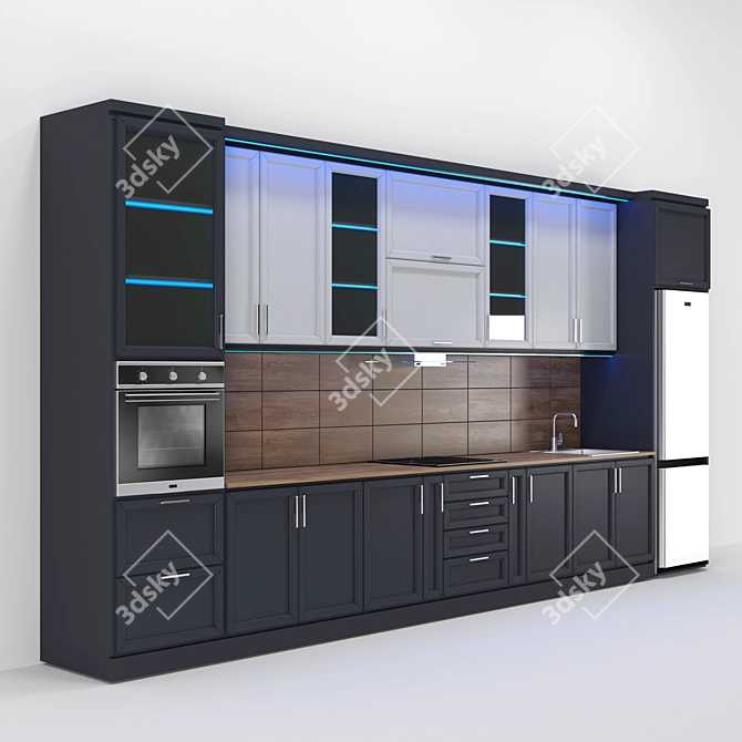 Custom Kitchen Furniture with Framed Facades 3D model image 1