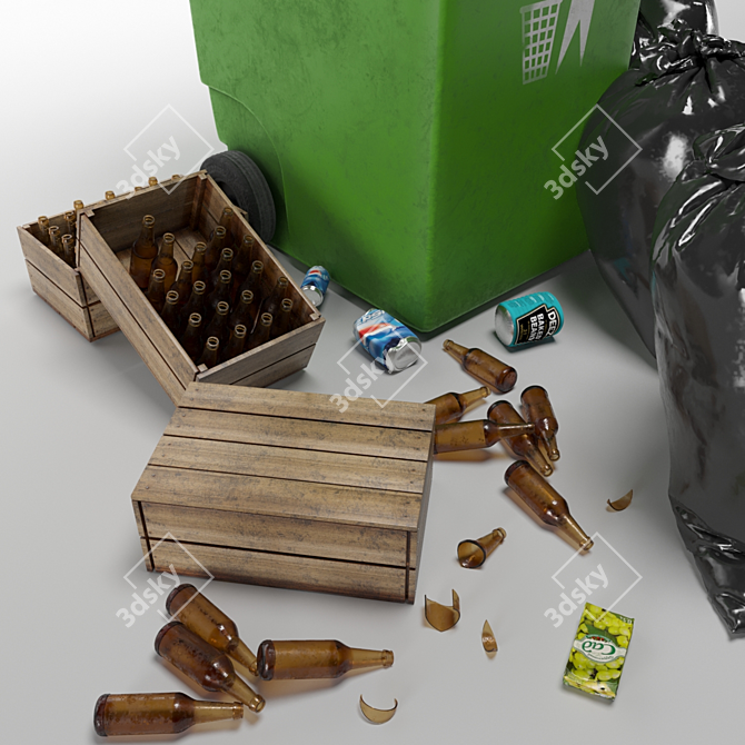 Dual Trash Can Set: Bin, Bags & Trashes 3D model image 10