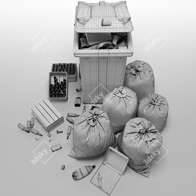 Dual Trash Can Set: Bin, Bags & Trashes 3D model image 12