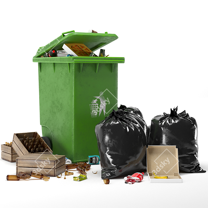 Dual Trash Can Set: Bin, Bags & Trashes 3D model image 4