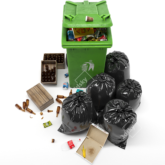 Dual Trash Can Set: Bin, Bags & Trashes 3D model image 6