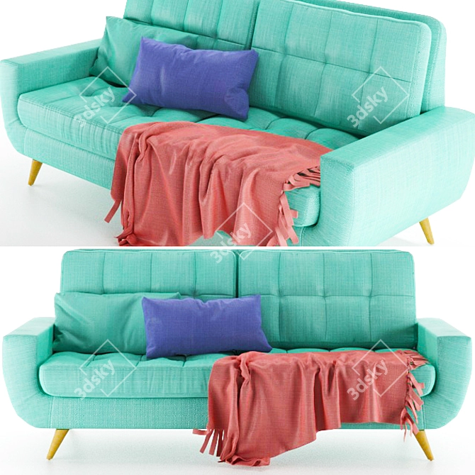 Elegant Teal Fabric Sofa 3D model image 2