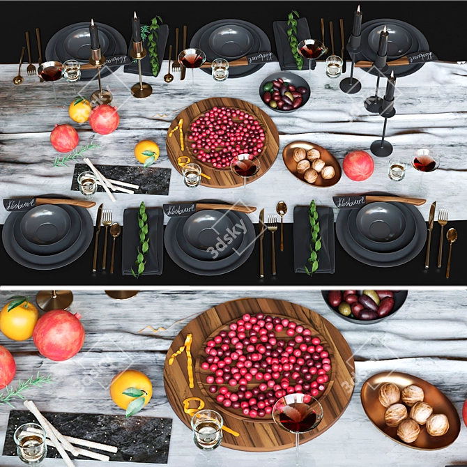 Elegant Tableware Set: Plates, Cutlery & Olives 3D model image 2