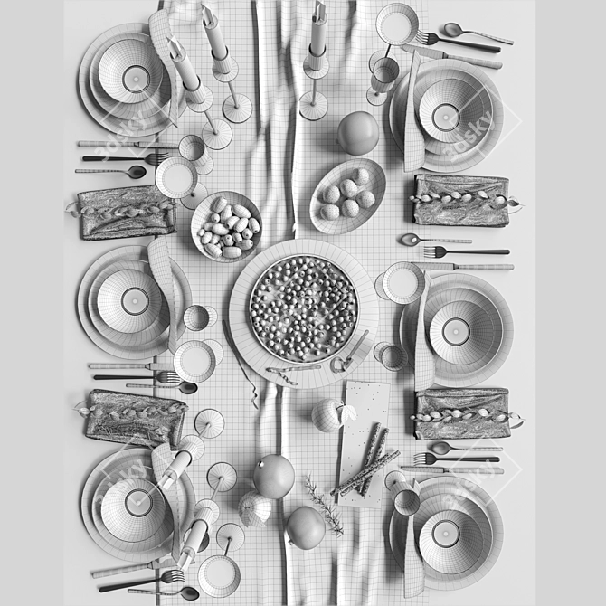 Elegant Tableware Set: Plates, Cutlery & Olives 3D model image 3