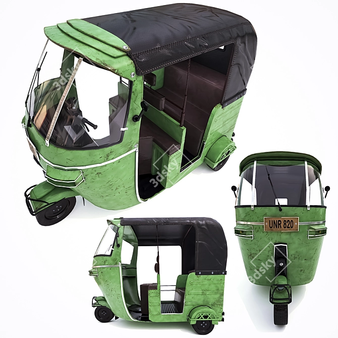 Vintage Rickshaw: Mid-Poly, PBR Textures 3D model image 1