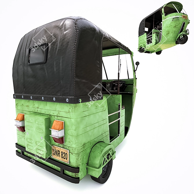 Vintage Rickshaw: Mid-Poly, PBR Textures 3D model image 3