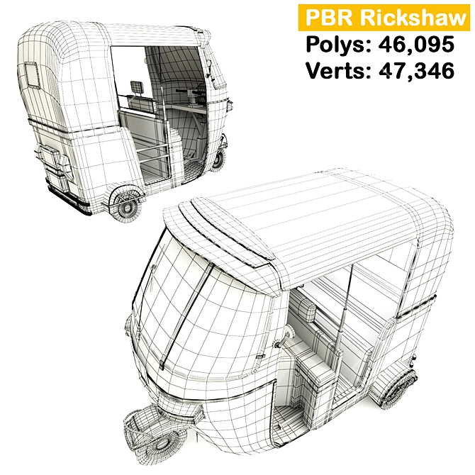 Vintage Rickshaw: Mid-Poly, PBR Textures 3D model image 5