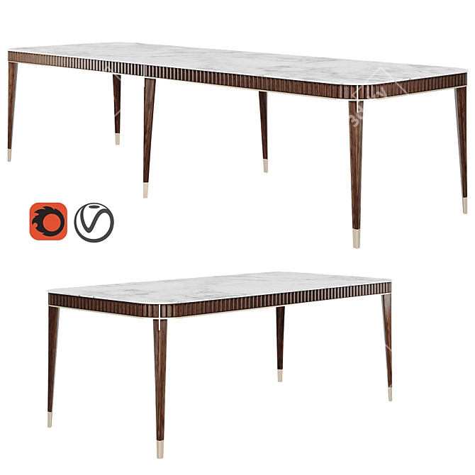 Eden-Rock Rectangular Dining Table - Elegant Cherry Wood and Marble Design 3D model image 1