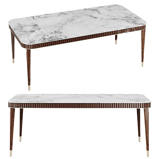 Eden-Rock Rectangular Dining Table - Elegant Cherry Wood and Marble Design 3D model image 2