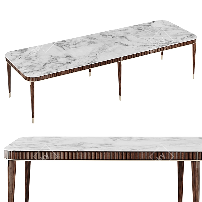 Eden-Rock Rectangular Dining Table - Elegant Cherry Wood and Marble Design 3D model image 3