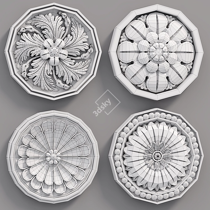 Elegant Wall Rosettes Set 3D model image 5