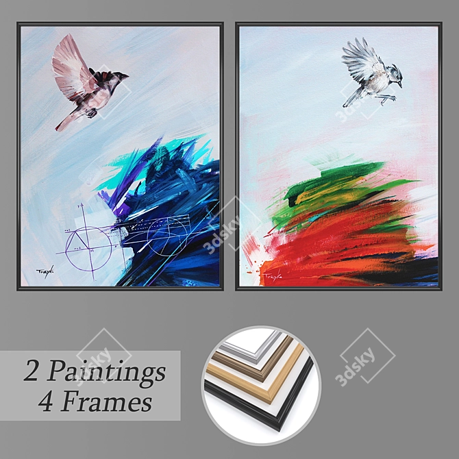 Elegant Wall Art Set with Frames 3D model image 1