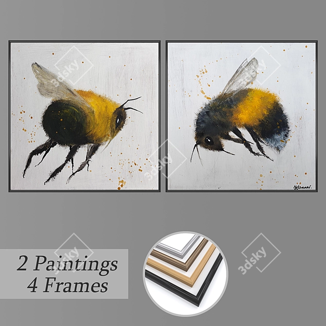 Artistic Set: Dual Paintings & Frames 3D model image 1