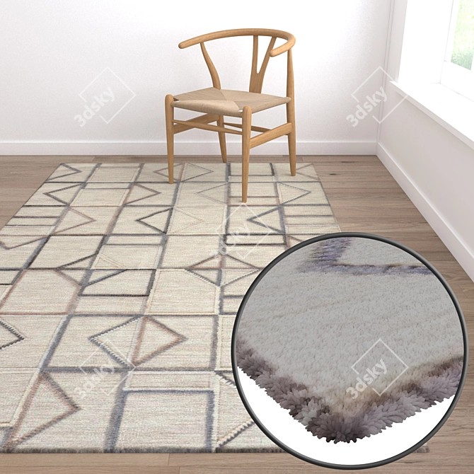 3-Piece High-Quality Carpet Set 3D model image 5