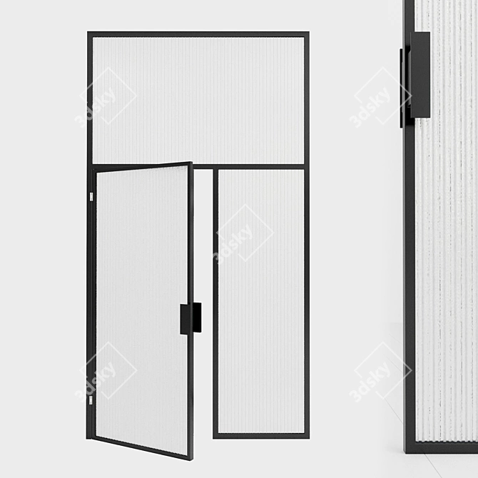 Sleek Glass Partition with Door 3D model image 1