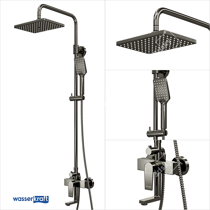 Wiese Shower Set: Ultra-Modern Steel Finish 3D model image 1