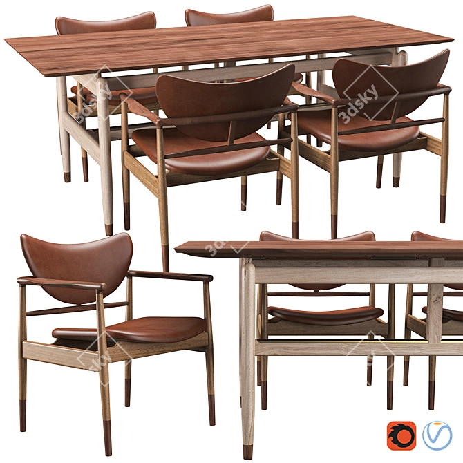 48 Chair & Kaufmann Table | Finn Juhl Design 3D model image 1