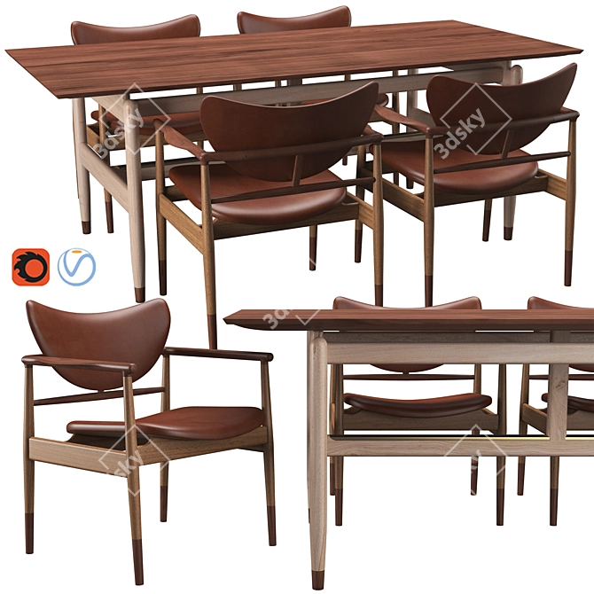 48 Chair & Kaufmann Table | Finn Juhl Design 3D model image 5