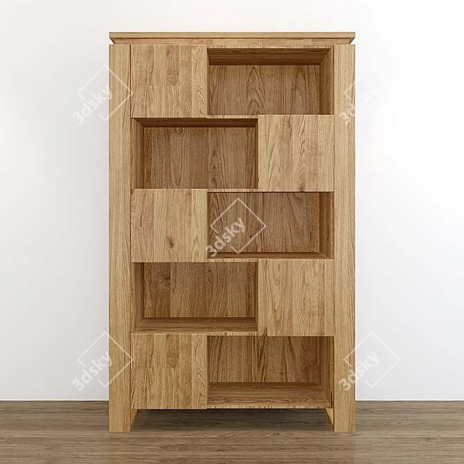 Chessboard-inspired Bergen Oak Rack 3D model image 1