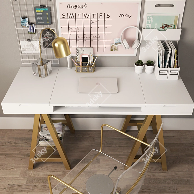 Customizable Desk Set with Swivel Chair 3D model image 2