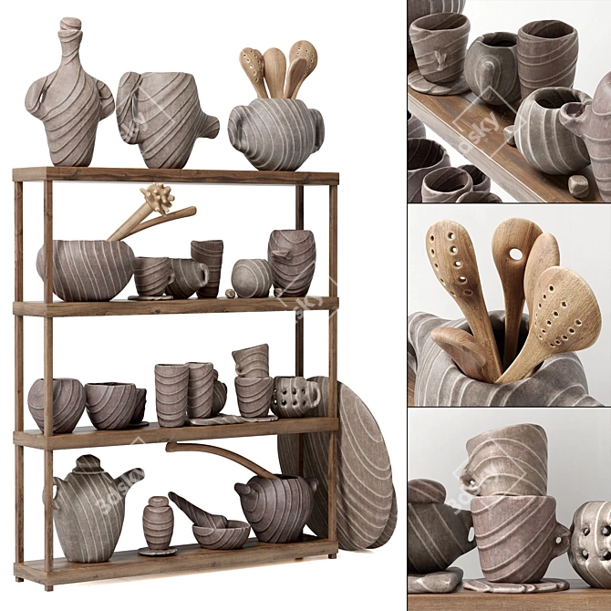 Clay Dishes Rack No.5: Effortlessly Organize Your Collection 3D model image 1