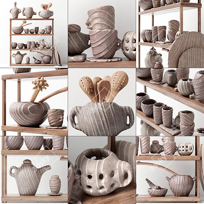 Clay Dishes Rack No.5: Effortlessly Organize Your Collection 3D model image 2