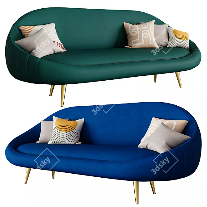 Luxurious Velvet Channel Sofa 3D model image 3