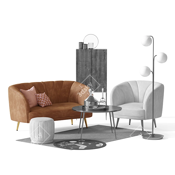 Minimalist Velvet Sofa: Leone 3D model image 1