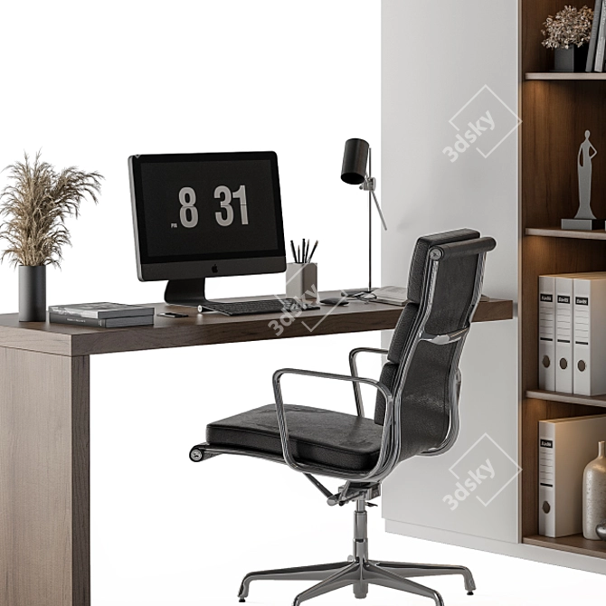 Sleek Workspace Set with Bookcase 3D model image 2