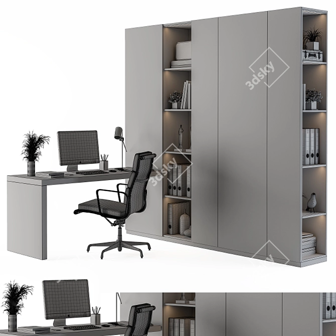 Sleek Workspace Set with Bookcase 3D model image 4