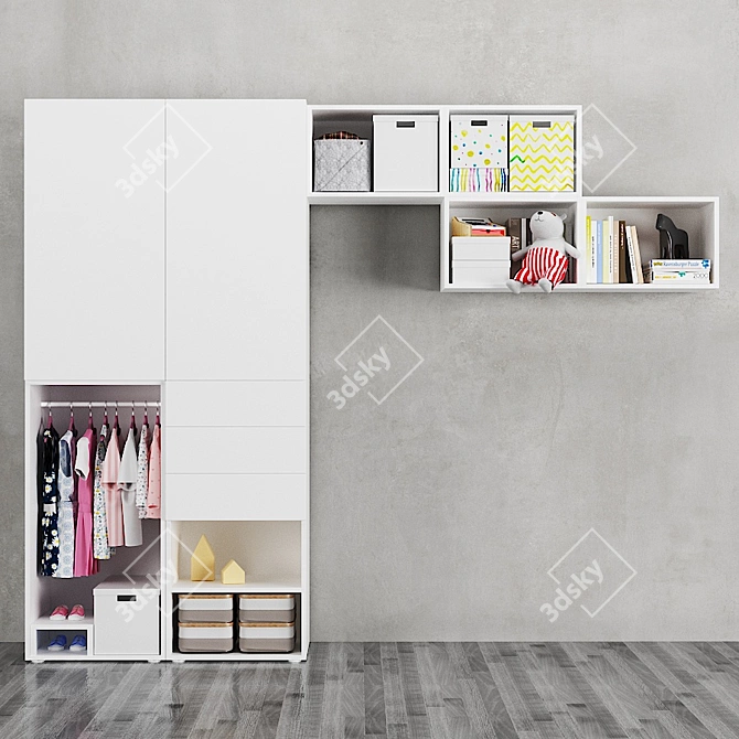 Title: Ophus 2-Door Wardrobe with 3 Drawers 3D model image 1