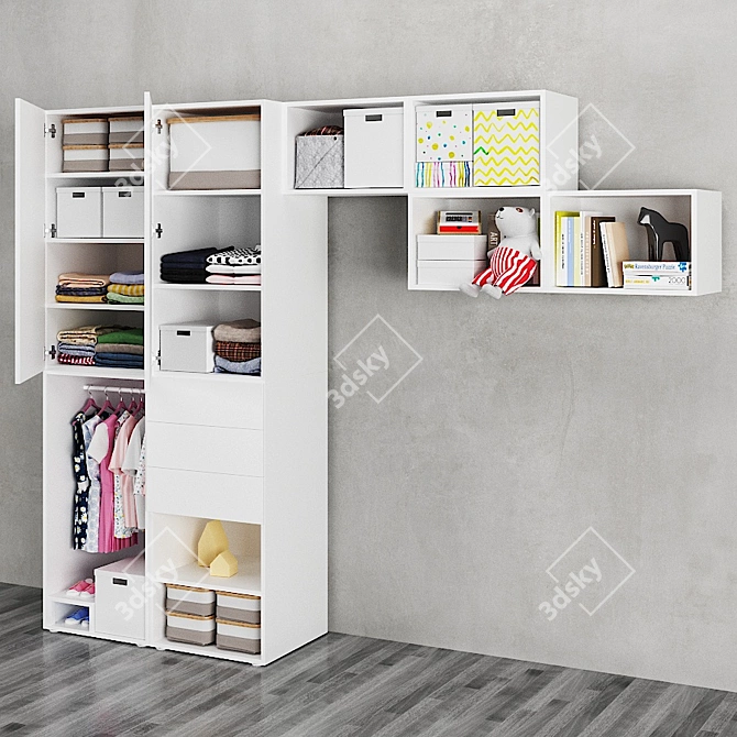 Title: Ophus 2-Door Wardrobe with 3 Drawers 3D model image 2