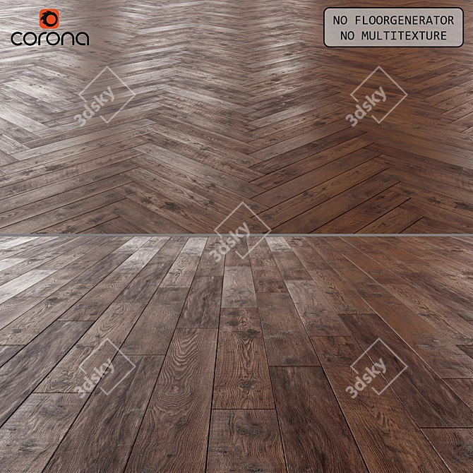 Brown Laminate Flooring - Standard & Herringbone Styles 3D model image 1