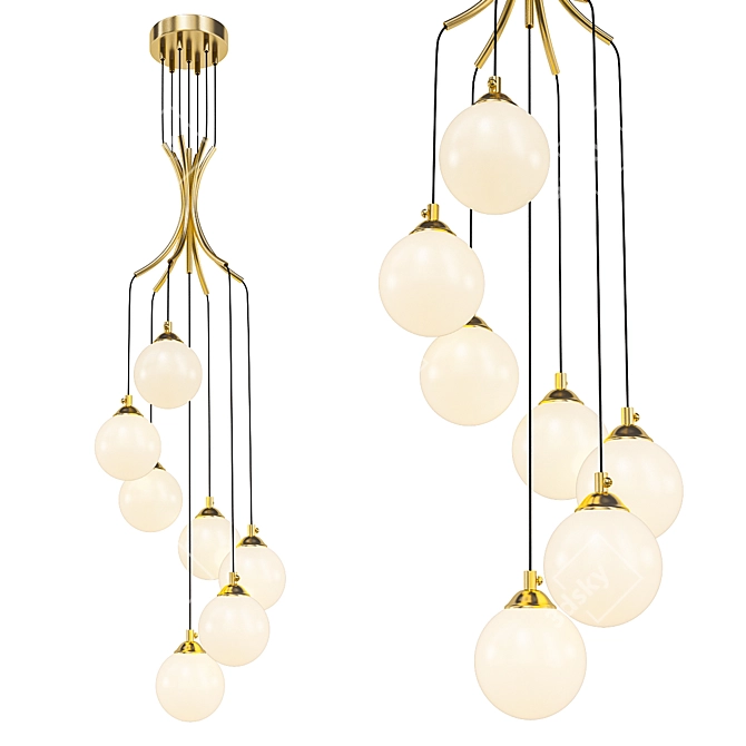 Industrial Loft Brass and Glass Spider Chandelier 3D model image 1