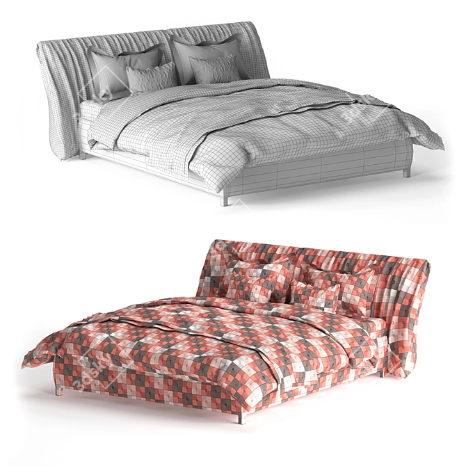 Luxury MisuraEmme Bed: Elegant Two-Material Bedspread 3D model image 6